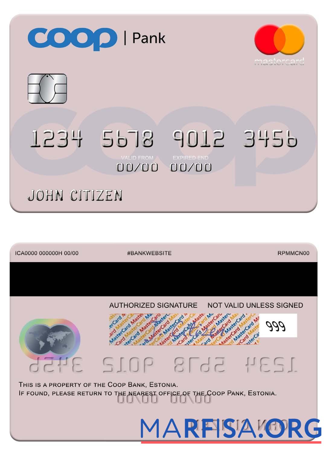 Downloadable Estonia Coop Pank mastercard real example